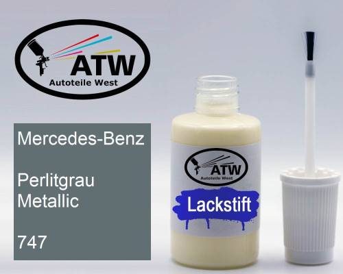 Mercedes-Benz, Perlitgrau Metallic, 747: 20ml Lackstift, von ATW Autoteile West.